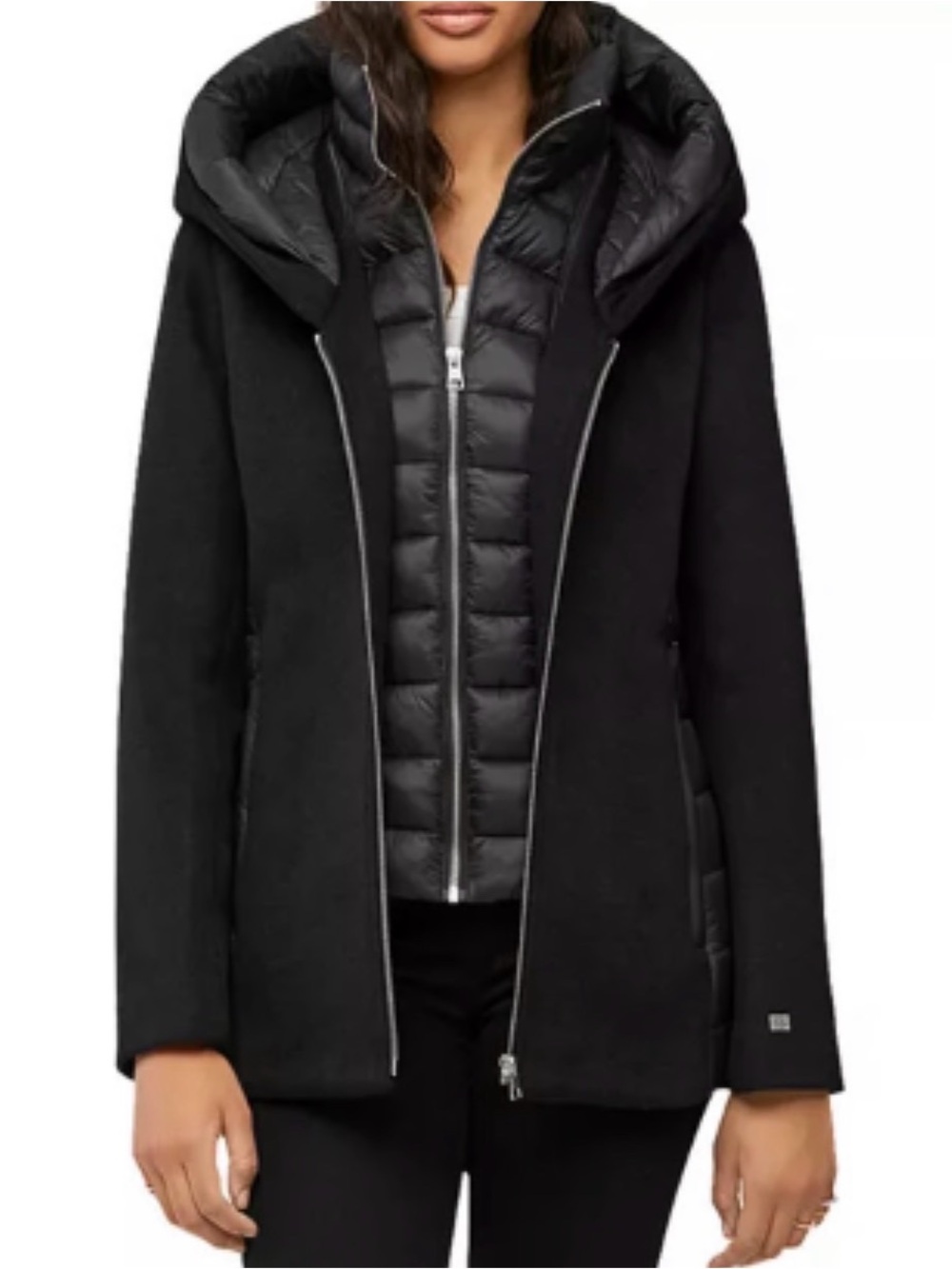 Soia & Kyo Black Wool Blend Hooded Puffer Coat Women’s Small Hybrid Zip Jacket